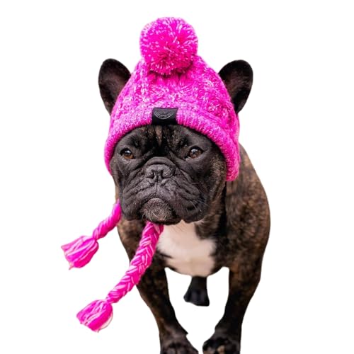 ZYTECO Hund Winter Quaste Haarball Strickmütze Winter Warm Bequem Party Haustier Mütze Lärmschutz Leise Ohrenschützer,Rosa,L von ZYTECO