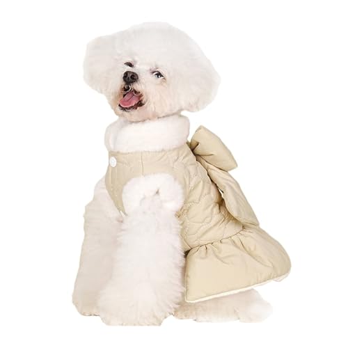 ZYTECO Hunde-Verdickungsmantel Mit Schleife Fleece Warm Niedlich Haustierkleid Hundekleidung Für Kleine Hunde Zweibeinige Weste, Rock,Apricot,S von ZYTECO