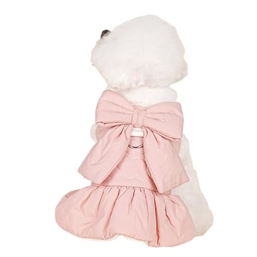 ZYTECO Hunde-Verdickungsmantel Mit Schleife Fleece Warm Niedlich Haustierkleid Hundekleidung Für Kleine Hunde Zweibeinige Weste, Rock,Rosa,S von ZYTECO