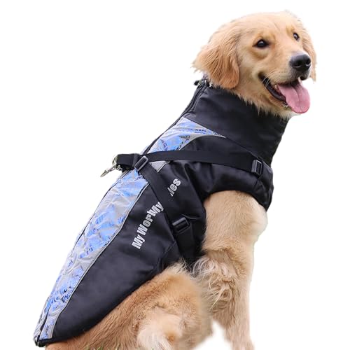 ZYTECO Hunde-Wintermäntel Wasserdichter Schneeanzug Schrumpfbarer Ausschnitt Dick Warm Reflektierend Mit Verstellbarer Schnalle Hundejacke,Glare Blue,3XL von ZYTECO