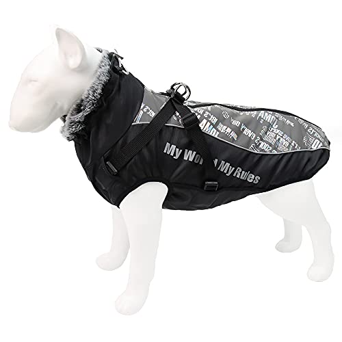 ZYTECO Hunde-Wintermäntel Wasserdichter Schneeanzug Schrumpfbarer Ausschnitt Dick Warm Reflektierend Mit Verstellbarer Schnalle Hundejacke,Glare Gray,4XL von ZYTECO