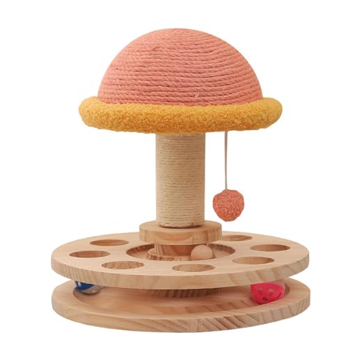 ZYTECO Katzenkratzbrett Pilzform Klettergerüst Kratzbaum Säule Schleifpfoten Massivholz-Plattenspieler Haustierspielzeug Mit Wollknäuel,Rosa,29.3 * 32cm von ZYTECO