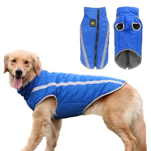 ZYTECO Warmer Hundemantel Reflektierend Wasserdicht Schneeanzug Rollkragenpullover Hundekleidung Mit Fleece Gefütterte Hundejacke Für Kaltes Wetter,Blau,3XL von ZYTECO