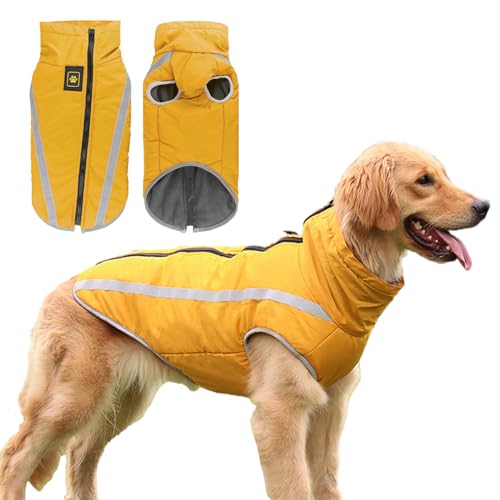 ZYTECO Warmer Hundemantel Reflektierend Wasserdicht Schneeanzug Rollkragenpullover Hundekleidung Mit Fleece Gefütterte Hundejacke Für Kaltes Wetter,Gelb,3XL von ZYTECO