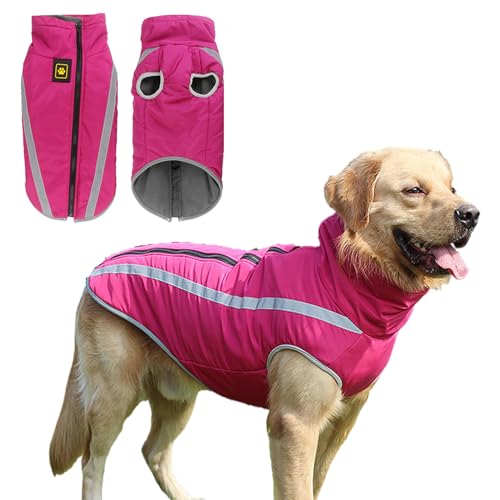 ZYTECO Warmer Hundemantel Reflektierend Wasserdicht Schneeanzug Rollkragenpullover Hundekleidung Mit Fleece Gefütterte Hundejacke Für Kaltes Wetter,Rose red,3XL von ZYTECO