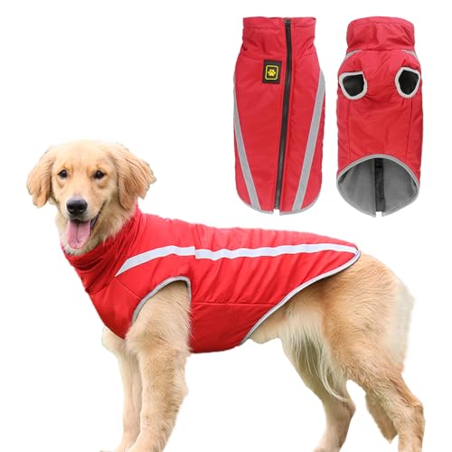 ZYTECO Warmer Hundemantel Reflektierend Wasserdicht Schneeanzug Rollkragenpullover Hundekleidung Mit Fleece Gefütterte Hundejacke Für Kaltes Wetter,Rot,4XL von ZYTECO