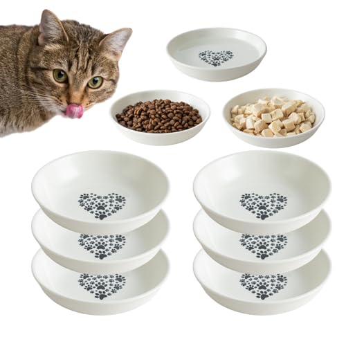 3er-Pack Katzenfutternapf, Schnurrhaar, Müdigkeit, Katzennapf für Futter, weiße Keramik-Katzennäpfe für Indoor-Katzen, 14 cm, niedliches Katzennapf mit Herz und Pfote, flach, flach, für Kätzchen, von ZYUTONG