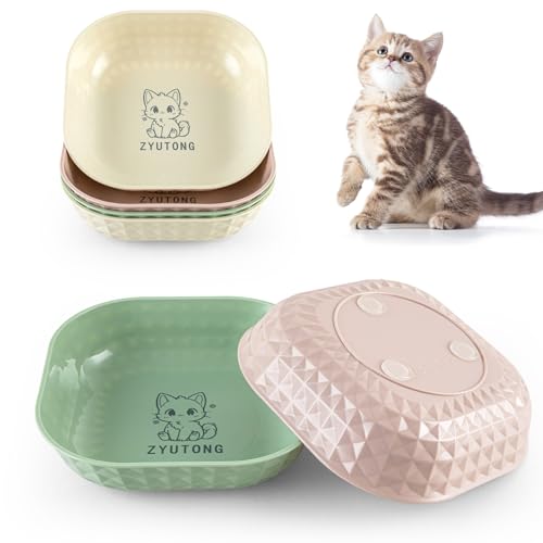 6er-Pack Katzenfutterschale mit rutschfesten Füßen, Schnurrhaar, Müdigkeit, Katzenschüsseln für Futter, flache Kätzchen-Schalen Set für Indoor-Katzen, 14 cm flache Katzenteller für Nassfutter, von ZYUTONG