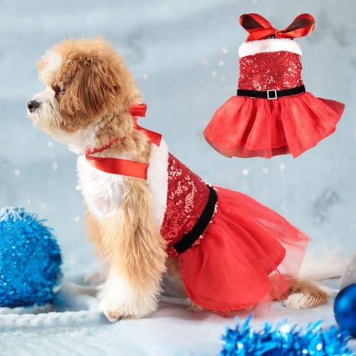 Haustier-Weihnachtskostüm, Baumwolle und Polyesterfaser, für Hunde und Katzen, Weihnachtskleid, Welpe, Rock, Outfit für Hunde, Welpen, Katzen, Cosplay, Cosplay (L) von ZYWUOY