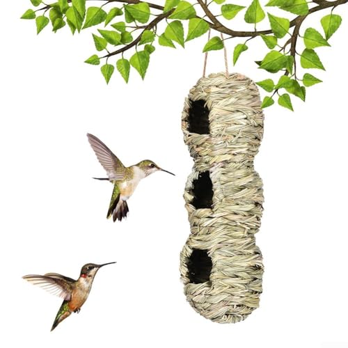 Vogelnest, kreatives Vogelhaus, 3 Löcher, kompaktes Hängenest, natürlich gewebt, hängendes Vogelhaus für Gartendekoration, 30 x 10 cm von ZYWUOY