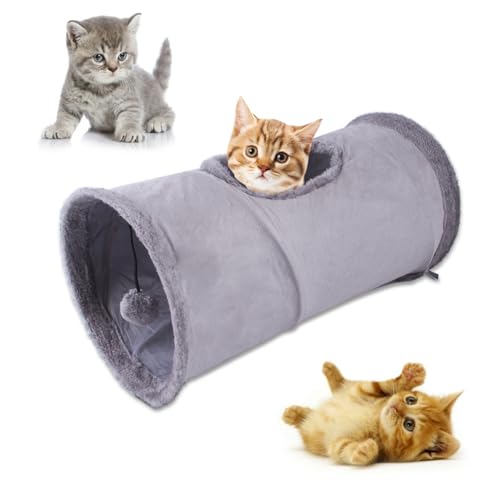 ZYYRSS Katzentunnel, strapazierfähiges Wildleder, zusammenklappbar, Spielzeug mit Spielball, Indoor-Katzen-Spieltunnel für Katze, Welpen, Kätzchen, Kaninchen (Grau) von ZYYRSS