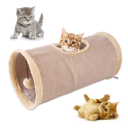 ZYYRSS Katzentunnel, strapazierfähiges Wildleder, zusammenklappbar, Spielzeug mit Spielball, Indoor-Katzenspieltunnel für Katze, Welpen, Kätzchen, Kaninchen (Braun) von ZYYRSS