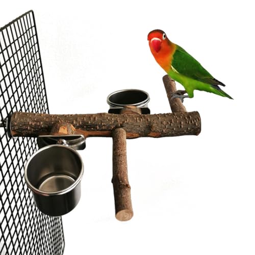 ZYYRSS Vogelfutterschale Vogelfutterschale Tasse Edelstahlschüssel Naturholz Barsch Plattform Wellensittiels Cockatiels Conure Wellensittichen Paradise Finken von ZYYRSS