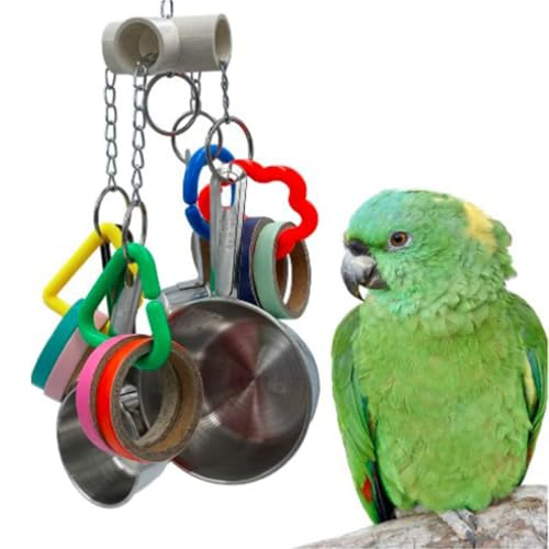 ZYYRSS Vogelpapageien-Töpfe und Bagel-Spielzeug, ziehbarer Edelstahlbecher und Papp-Ring-Spielzeug für Amazons Mini-Aras, Graupapageien, Kakadus, Eclectus von ZYYRSS