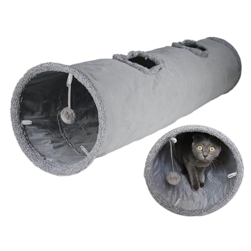 ZYYRSS Zusammenklappbares Katzentunnel-Spielzeug, 30 x 130 cm, Katzenspieltunnel, Katzen-Plüsch-Tunnel mit 2 Löchern und hängendem Ball, Katzenspielzeug für Indoor-Kätzchen, Welpen, Kaninchen, von ZYYRSS