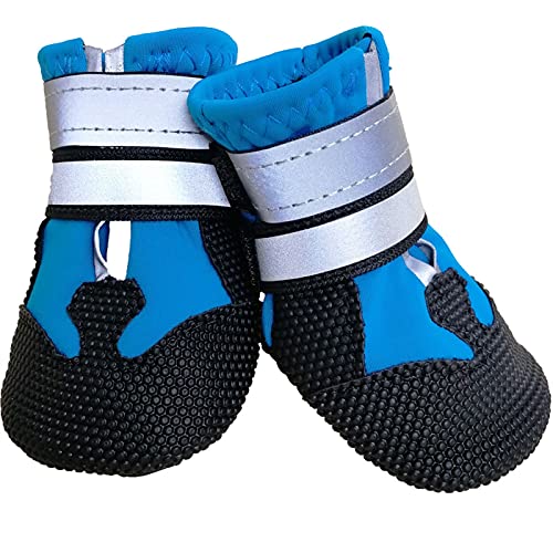 ZZDH Hundeschuhe Pfotenschutz 4 Teile/Satz wasserdichte Hunde Stiefel rutschfeste reflektierende medium große Hunde Schuhe wasserdichte Breathable (Color : Blue, Size : 5.5+5cm) von ZZDH