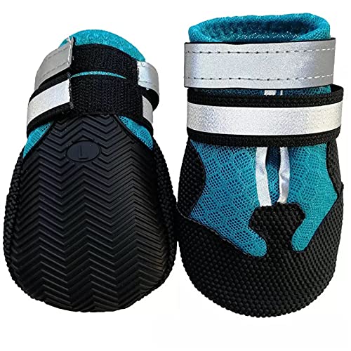 ZZDH Hundeschuhe Pfotenschutz 4 Teile/Satz wasserdichte Hunde Stiefel rutschfeste reflektierende medium große Hunde Schuhe wasserdichte Breathable (Color : Blue1, Size : 5.5+5cm) von ZZDH