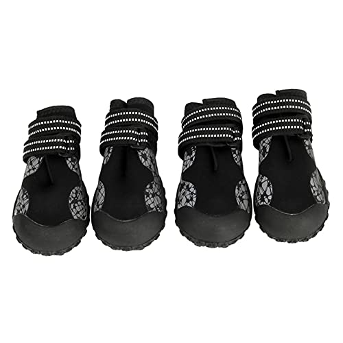 ZZDH Hundeschuhe Pfotenschutz 4pcs / Set Hundeschuh-Anti-Rutsch-Reflective-Hündchen-Boot mit Reflexstreifen Durable wasserdichte Breathable (Color : Black, Size : M) von ZZDH