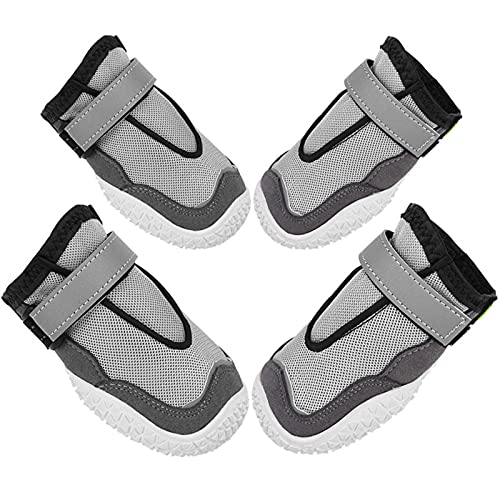 ZZDH Hundeschuhe Pfotenschutz Anti-Rutsch-Hundeschuhe Reflektierende Hundeschuhe Anti-Skid Haustierschuhe für mittelgroße große Hunde wasserdichte Breathable (Color : Grey, Size : 1) von ZZDH