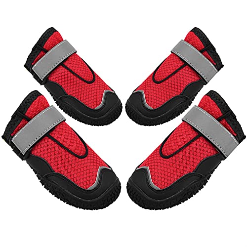 ZZDH Hundeschuhe Pfotenschutz Anti-Rutsch-Hundeschuhe Reflektierende Hundeschuhe Anti-Skid Haustierschuhe für mittelgroße große Hunde wasserdichte Breathable (Color : Red, Size : 1) von ZZDH