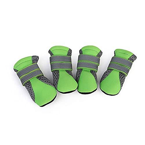 ZZDH Hundeschuhe Pfotenschutz Anti-Rutsch-Hundeschuhe für kleine mittlere Welpen-Herbstreflektierende Haustierschuhe wasserdichte Breathable (Color : Green, Size : L) von ZZDH