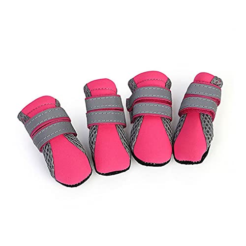 ZZDH Hundeschuhe Pfotenschutz Anti-Rutsch-Hundeschuhe für kleine mittlere Welpen-Herbstreflektierende Haustierschuhe wasserdichte Breathable (Color : Pink, Size : L) von ZZDH