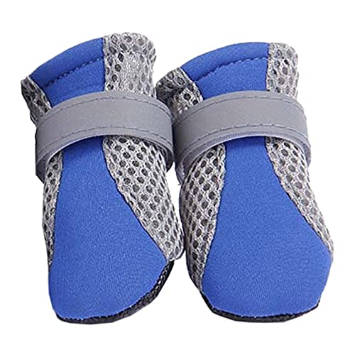 ZZDH Hundeschuhe Pfotenschutz Hundeschuhe Atmungsaktive Bequeme Waschbar Universal rutschfeste Haustierschuh Hund Hundestiefel wasserdichte Breathable (Color : Blue, Size : M) von ZZDH