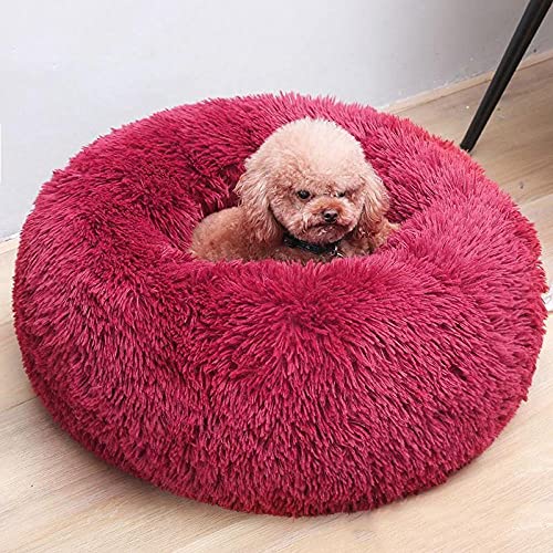 ZZDXL Donut Hundebett 100Cm Rotwein Hundebett Donut Gemütliches Haustierbett Waschbar, Soothing Bed Dog(100m) von ZZDXL