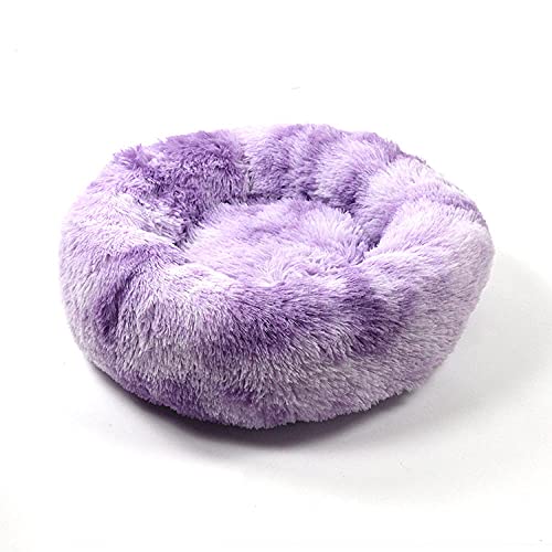 ZZDXL Hundebett Flauschig 80 cm Farbverlauf Lila Rund Hundebett Hundekissen Weiches Plüsch Donut Haustierbett Für Katzen Hunde Weich Warm Haustier Sofa (80cm) von ZZDXL