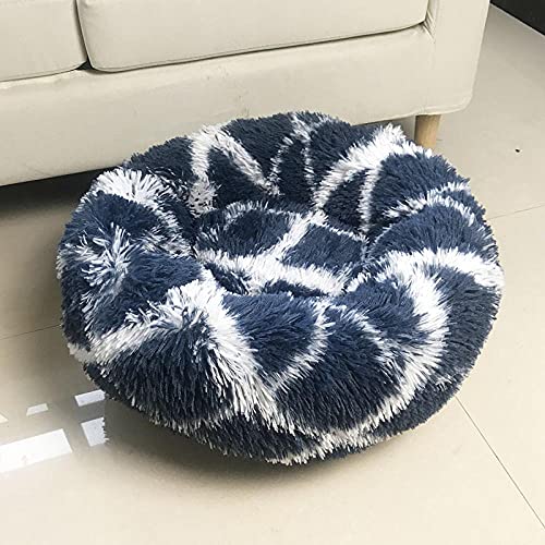 ZZDXL Hundebett Flauschig 80 cm Farbverlauf Marine Rund Hundebett Hundekissen Weiches Plüsch Donut Haustierbett Für Katzen Hunde Weich Warm Haustier Sofa (80cm) von ZZDXL