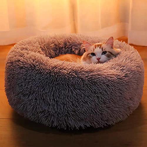 ZZDXL Katzenbett Plüsch Waschbar Braun Hundebett Donut Gemütliches Haustierbett Waschbar, Soothing Bed Dog(70cm) von ZZDXL