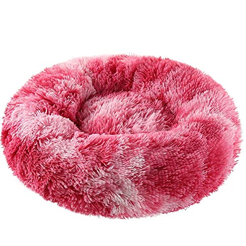 ZZDXL Katzenbett Plüsch Waschbar Farbverlauf Rot Hundebett Donut Gemütliches Haustierbett Waschbar, Soothing Bed Dog(70cm) von ZZDXL