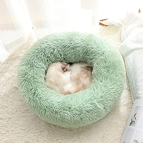 ZZDXL Katzenbett Waschbar Flauschig Minzgrün Rund Hundebett Hundekissen Weiches Plüsch Donut Haustierbett Für Katzen Hunde Weich Warm Haustier Sofa (40cm) von ZZDXL