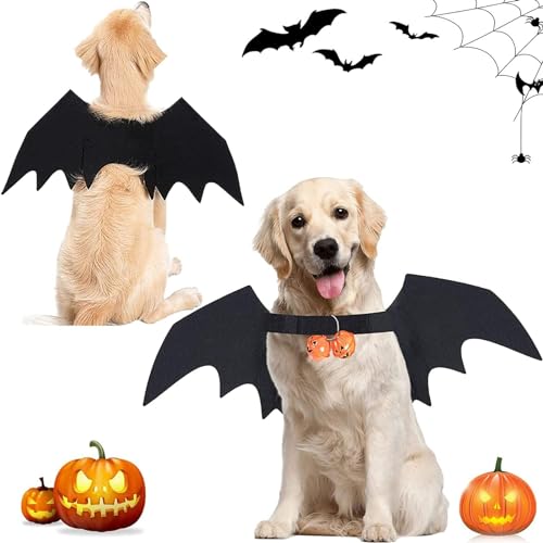 Hund Fledermaus Kostüme Katze Fledermaus Kostüm mit 2Pcs Pumpkin Bell Haustier Fledermausflügel Hund Halloween Kostüm Katzen Fledermausflügel Katze Halloween Haustier Kostüm (Schwarz) von ZZRSYJ