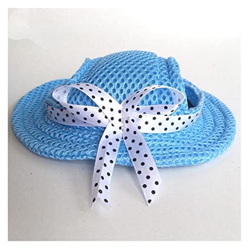 ZZZYW Süße Haustierhund Sonne Hut Sommersonne Hut Outdoor Accessoires Mesh Prinzessin Hut Haustier Bow Round Hut (Color : Blue, Größe : S) von ZZZYW