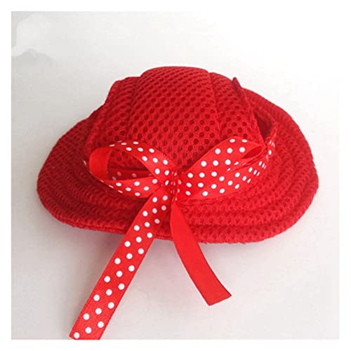 ZZZYW Süße Haustierhund Sonne Hut Sommersonne Hut Outdoor Accessoires Mesh Prinzessin Hut Haustier Bow Round Hut (Color : Red, Größe : S) von ZZZYW