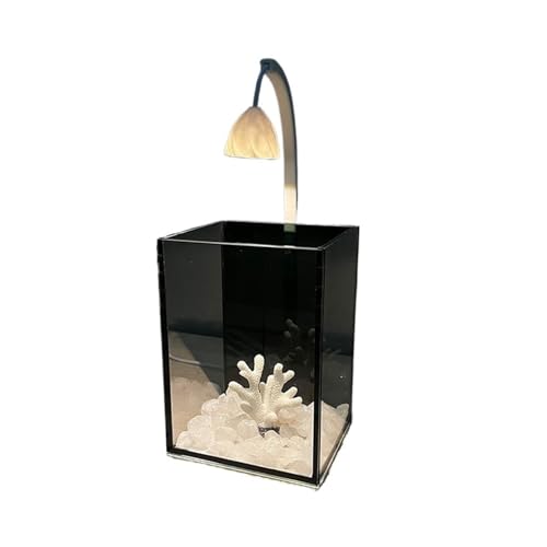 Fischschale Glasaquarium for kleine Fische, kleines Aquarium for den Schreibtisch, mit Beleuchtung, fürs Büro, Schwarze Rückseite, Mini-Aquarium, Heimdekoration Aquarium für von ZZlei2yu-12