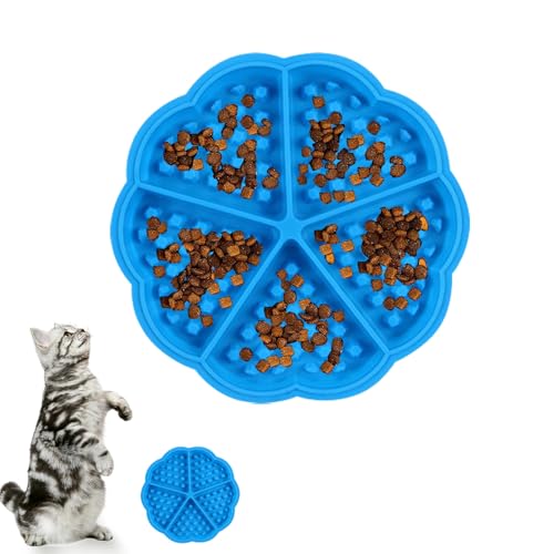 Slowdown Napf – Silikon Slow Feeder für Katzen und Kätzchen, langsames Fressen, modernes Leckmatten-Design, reduziert Schlucken für alle Rassen, kleine Katzen, blaue Waffelform von Zabplox