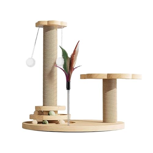 4-in-1-Kratzbaum aus Holz, interaktives Katzenspielzeug, Katzenspielzeug mit hängendem Plüschball, Katzenspielzeug aus Holz mit elastischen Federn, Katzen-Trackball-Spielzeug, von Zahur