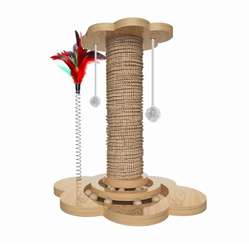 Interaktives Katzenspielzeug, Kratzbaum mit hängendem Ball, Katzenball aus Holz mit Katzenpfosten, Holz-Katzenständer mit elastischen Federn, Katzen-Trackball-Spielzeug, Sisal-Kratzbaum-Spielzeug für von Zahur