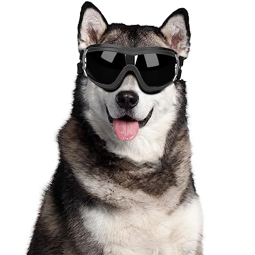 Zaleonline Hundebrille, Wasserdicht Und Winddicht, Hundesonnenbrille, Anti-UV-Sonnenschutz, Hundebrille, Verstellbar, Elastische Passform, Für Große, Mittelgroße Und Kleine Hunde, Schwarz von Zaleonline