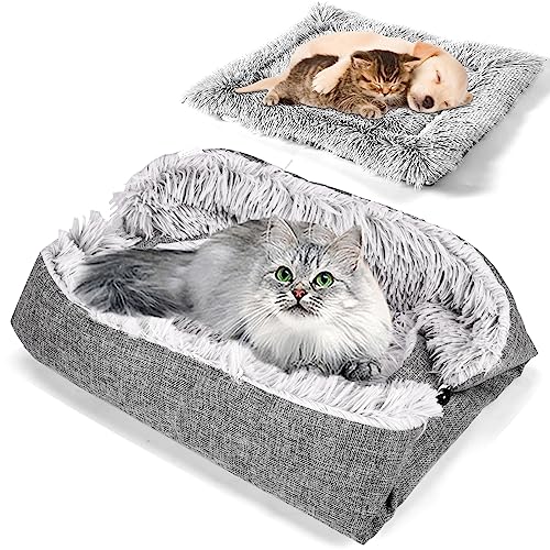 Zaleonline Katzenbett, Waschbar, Katzenmatte, Weiches Katzenkissen, 2-in-1, Katzenbett, Katzenmatte, Gemütlicher Katzenkorb Für Katzen Und Kleine Hunde, 60 cm x 50 cm, Grau von Zaleonline