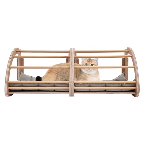 2Pcs Katze Klettergerüst, hölzerne kletternde Treppe Rack, 33.07 lbs Gewichtskapazität, Hängematte mit Kissen, Blackout Stoff, für Häuser, Tierhandlungen, Wohnzimmer, Schlafzimmer, Balkone von Zalydala