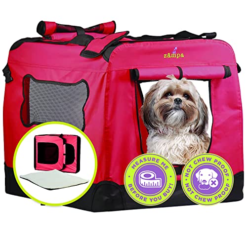 Zampa Hundebox für kleine Hunde, 61 x 42,2 x 41,9 cm, tragbare Katzentragetasche, zusammenklappbar und faltbar, Welpenkäfige für Auto, Outdoor & Indoor + Tragetasche von Zampa