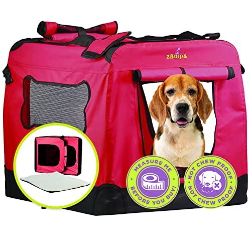 Zampa Hundebox für kleine und mittelgroße Hunde, 71,1 x 52,1 x 52,1 cm, tragbare Katzentragetasche, zusammenklappbar und faltbar, Welpenkäfige für Auto, Outdoor und Indoor + Tragetasche von Zampa