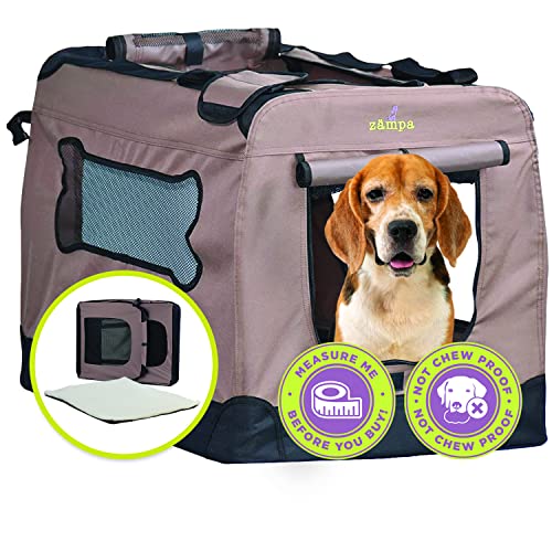 Zampa Hundebox für kleine und mittelgroße Hunde, 71,1 x 52,1 x 52,1 cm, tragbare Katzentragetasche, zusammenklappbar und faltbar, Welpenkäfige für Auto, Outdoor und Indoor + Tragetasche von Zampa