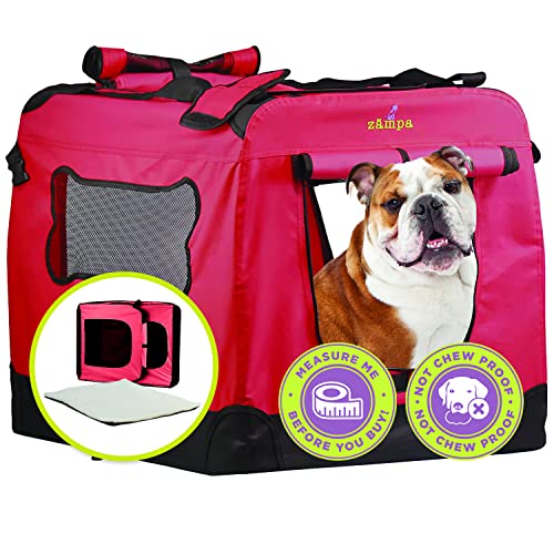 Zampa Hundebox für kleine und mittelgroße Hunde, 81,3 x 58,4 x 58,4 cm, tragbare Katzentragetasche, zusammenklappbar und faltbar, Welpenkäfige für Auto, Outdoor und Indoor + Tragetasche von Zampa