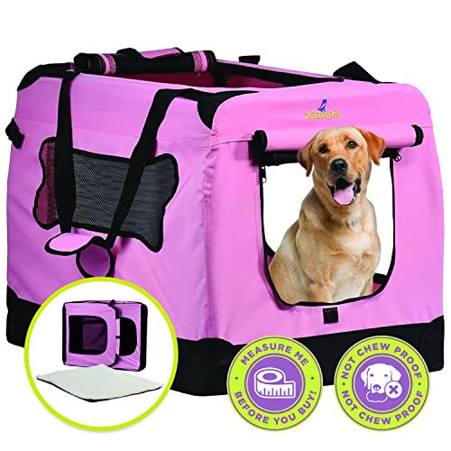 Zampa Hundebox für kleine und mittelgroße Hunde, 81,3 x 58,4 x 58,4 cm, tragbare Katzentragetasche, zusammenklappbar und faltbar, Welpenkäfige für Auto, Outdoor und Indoor + Tragetasche von Zampa