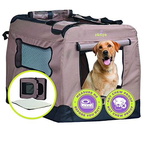 Zampa Hundebox für mittelgroße Hunde, 91,4 x 63,5 x 63,5 cm, tragbare Haustier-Tragetasche, zusammenklappbar und faltbar, für Auto, Outdoor & Indoor + Tragetasche von Zampa