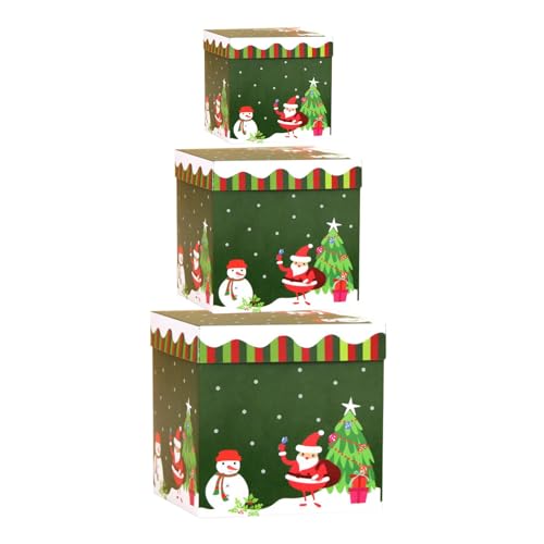 Weihnachts-Nistkästen – 3er-Pack Quadratische Weihnachtsschachteln | Stapelbare Weihnachtsgeschenkboxen | Weihnachtsgeschenkboxen | 3 Verschiedene Größen von Zankie